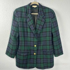 Brooks Brothers Vintage Women’s Plaid Wool Blend Blazer 12 Jacket Made in USA